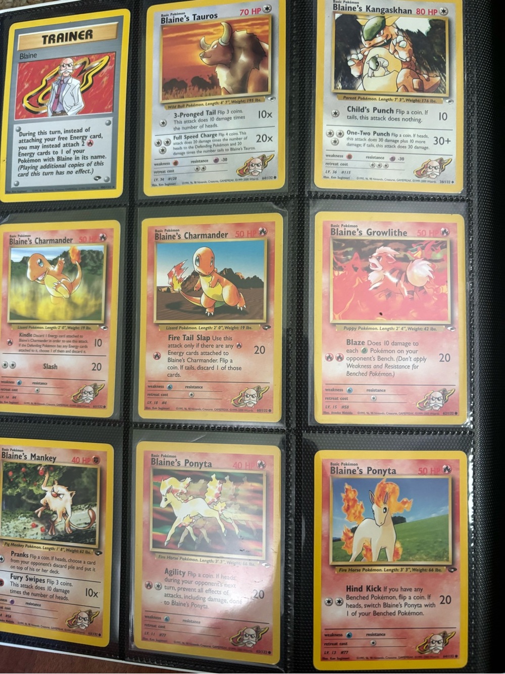 Blaines Gym Vintage Pokémon Blaine Trainer & Fire-Type Card Collection (9 Cards)